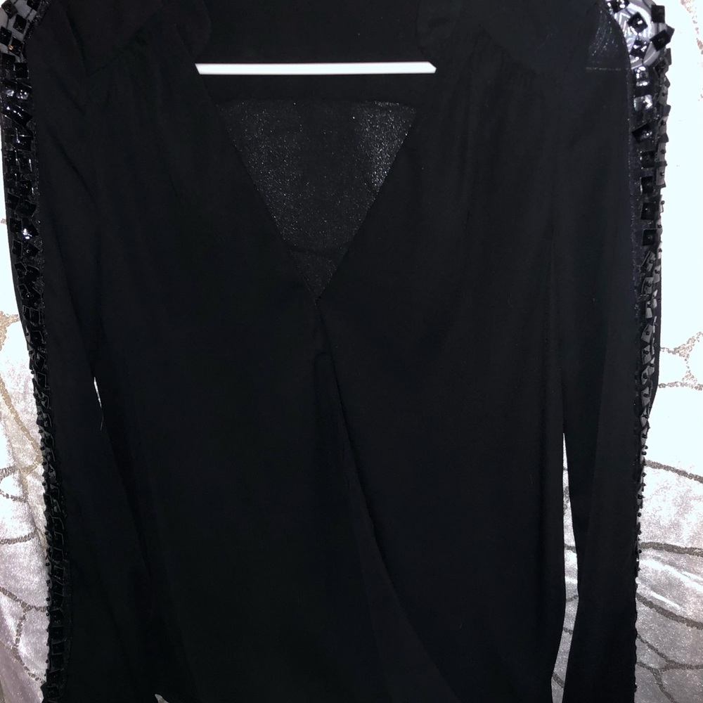 XOXO Black Blouse with Sequin Sleeves